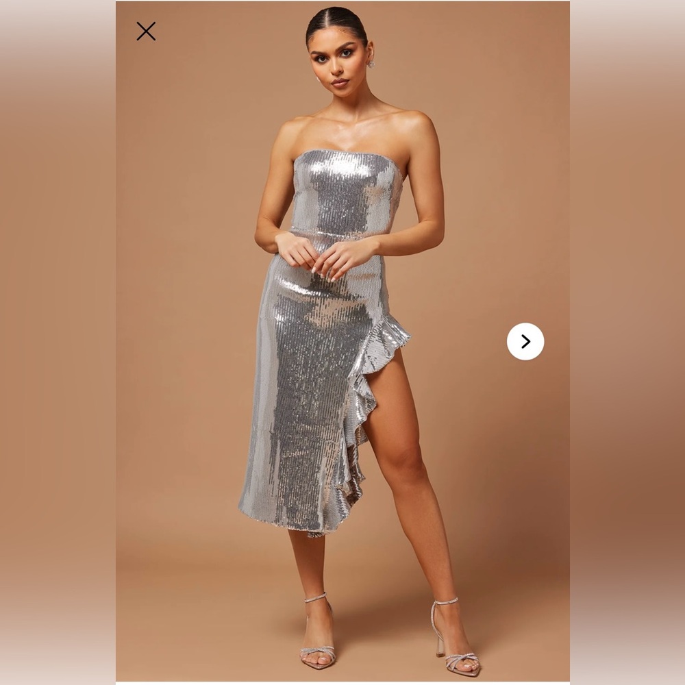 Glam Sequin Midi Dress - Silver